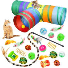 The New Pet Cat Toy Set Rainbow Blue Three-channel Tunnel Through Feather Toys Cat Pet Products